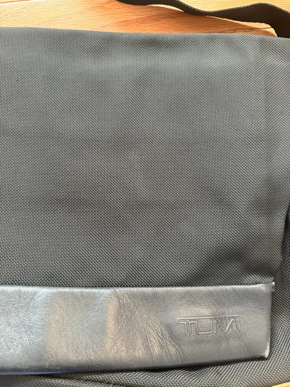 Tumi Black Nylon Messenger Bag with Leather Trim